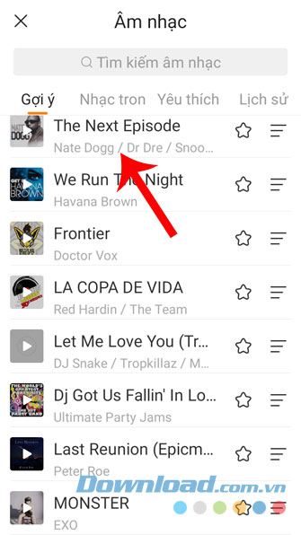 Nhấn vào tên của bài hát