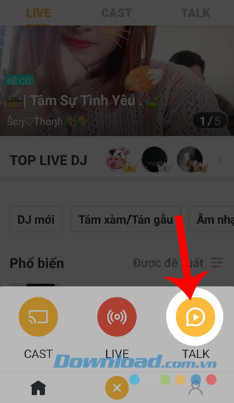 Ấn vào mục Talk