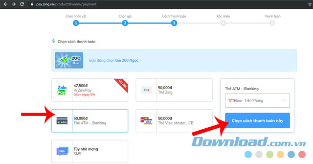 Chọn hình thức thanh toán