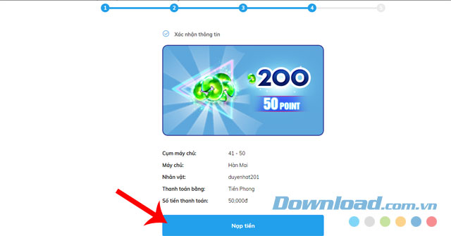 Nhấn nút Nạp tiền