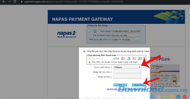 Điền đầy đủ thông tin về thẻ ATM