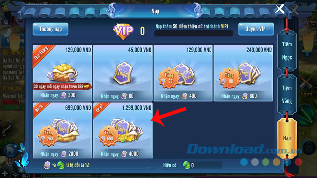 Chọn giá trị thẻ nạp