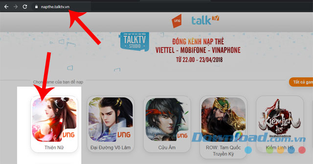 Ấn vào biểu tượng của game Thiện Nữ