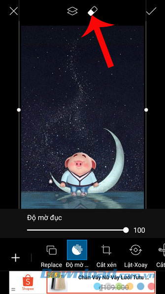 Nhấn vào biểu tượng cục tẩy