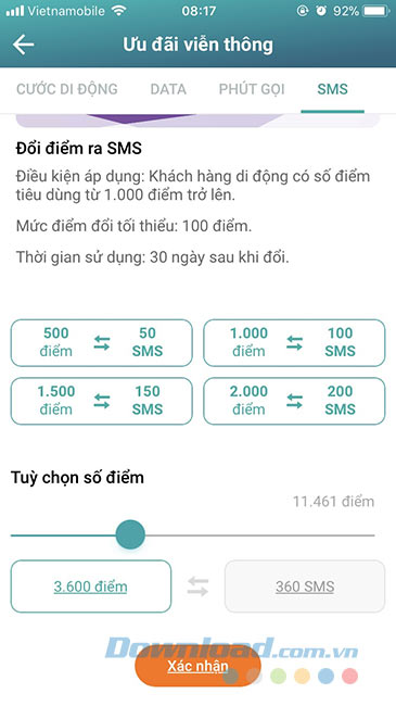 Đổi điểm Viettel++ thành tin nhắn 