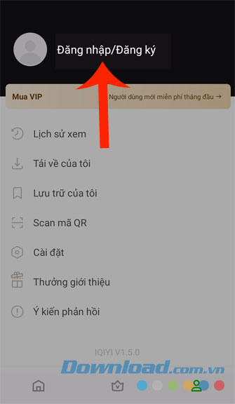 Ấn vào mục Đăng nhập/Đăng ký