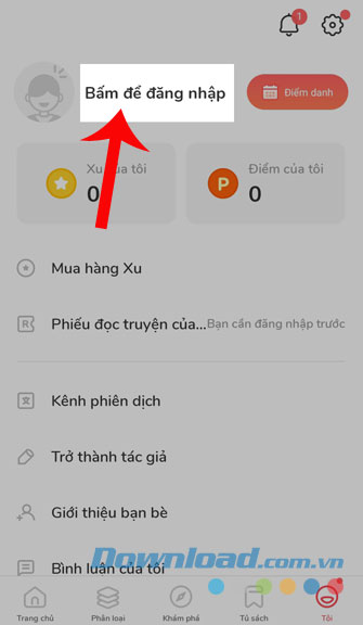 Nhấn vào mục Bấm để đăng nhập