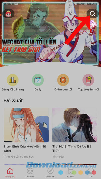 Nhấn vào biểu tượng tìm kiếm