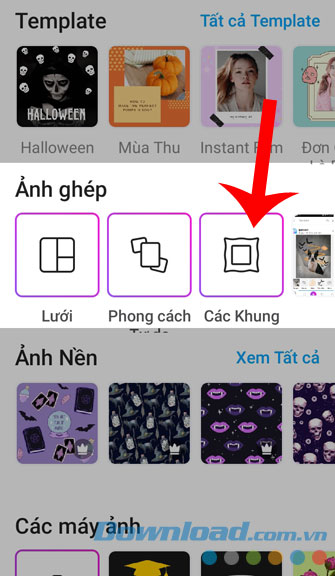 Ấn vào ô Các khung ảnh