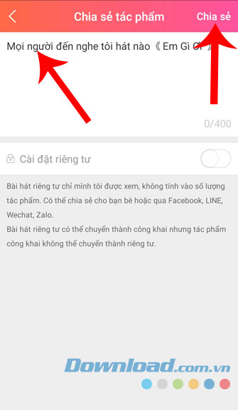 Viết lời muốn nói và ấn Chia sẻ