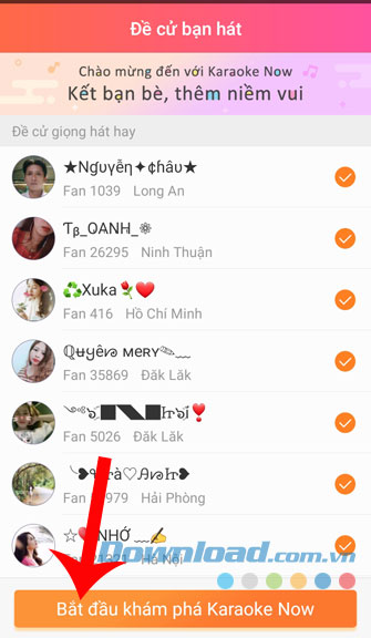 Bấm nút Bắt đầu khám phá Karaoke Now