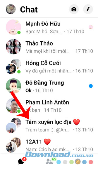 Nhấn vào cuộc trò chuyện nhóm