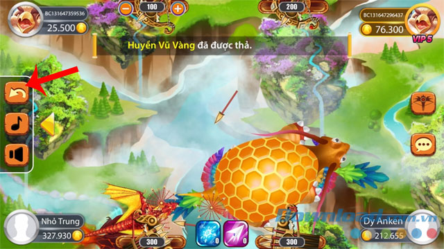 Nhấn vào biểu tượng mụi tên