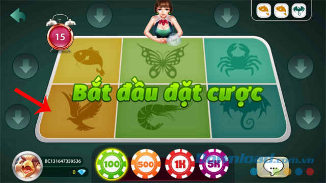 Nhấn vào biểu tượng con vật mình muốn đặt cược