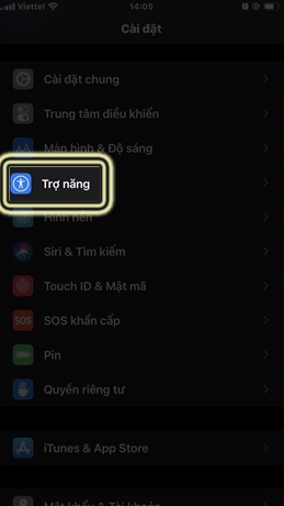 Chọn vào Trợ năng