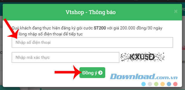 Nhập số điện thoại và mã xác thực và nhấn Đồng ý