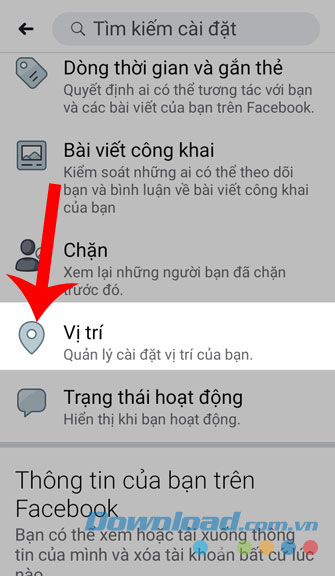 Ấn vào mục Vị trí