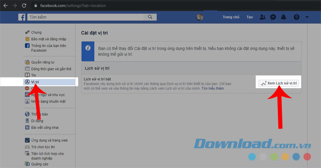 Nhấn vào mục Vị trí và Xem lịch sử vị trí