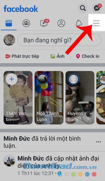 Nhấn vào biểu tượng ba dấu gạch ngang