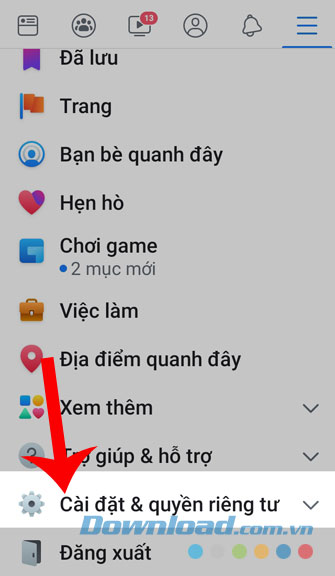 Ấn vào mục Cài đặt & quyền riêng tư