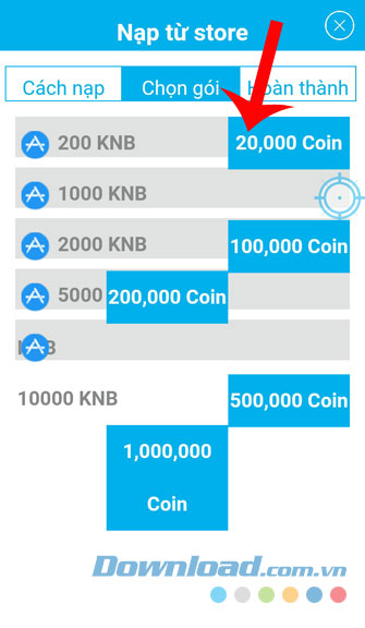 Chọn số tiền mình cần nạp