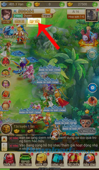 Ấn nút Nạp tiền