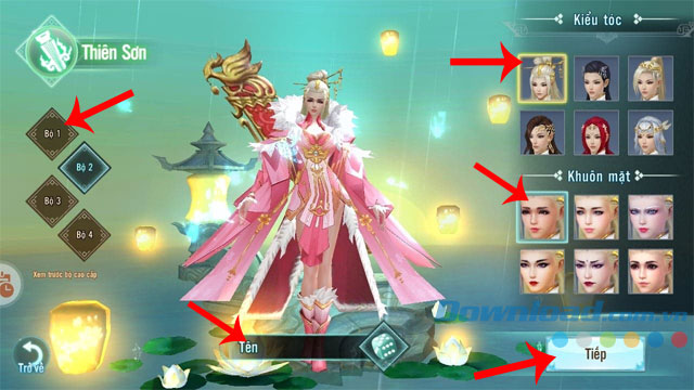 Chọ y phục, khuôn mặt, kiểu tóc và đặt tên cho nhân vật