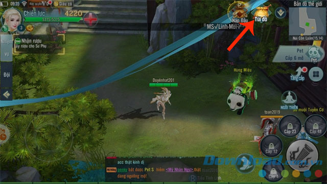 Nhấn vào biểu tượng của Túi đồ