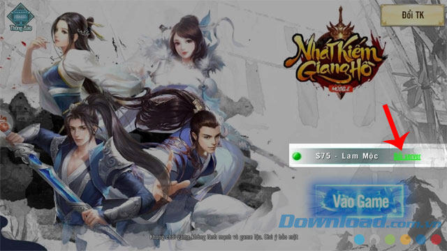 Nhấn vào mục Đổi Server