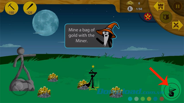 Nhấn liên tiếp 3 lần vào biểu tượng đào đất