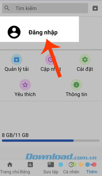 Ấn vào Đăng nhập