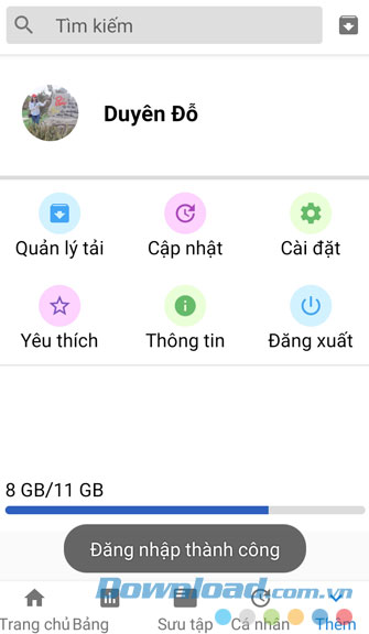 Đăng nhập tài khoản thành công