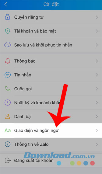 Ấn vào mục Giao diện và ngôn ngữ