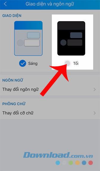 Tick vào mục Tối