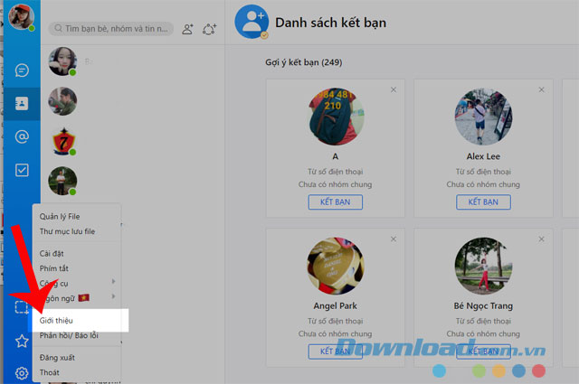 Ấn vào mục Giới thiệu