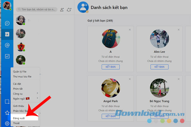 Ấn vào mục Đăng xuất