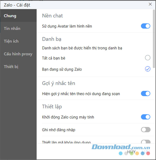 Tùy chọn Cài đặt chung 1