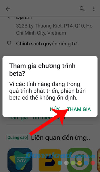 Tiếp tục, nhấn Tham gia