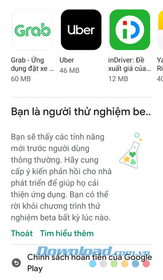 Hiển thị dòng chữ "Bạn là người thử nghiệm Beta"