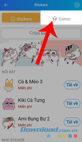 Ấn vào mục Comic