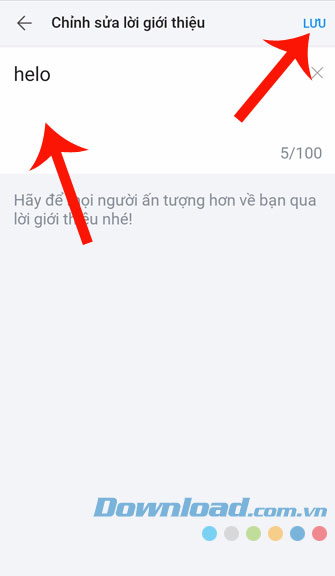Viết lời giới thiệu và nhấn Lưu
