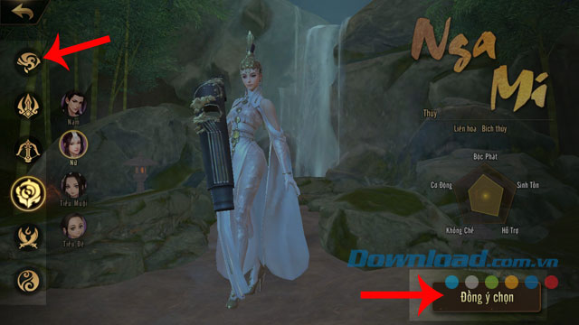 Chọn môn phái và nhấn Đồng ý chọn