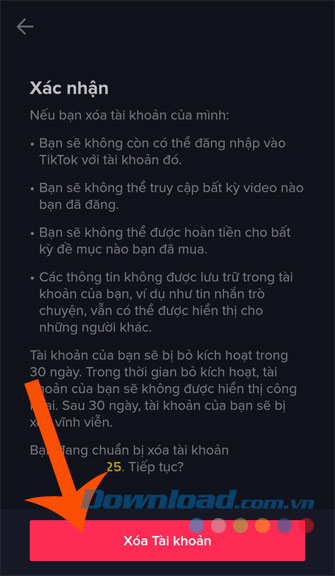 Tiếp tục nhấn nút Xóa tài khoản