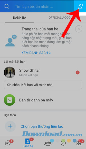 Ấn vào biểu tượng hình người có dấu cộng ở cạnh