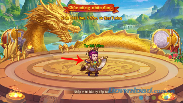 Nhấn vào một vị trí bất kỳ để chiêu mộ tướng