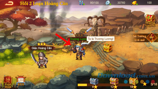 Nhấn vào một vị tướng bất kỳ để chiến đấu