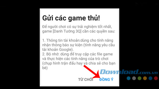 Nhấn Đồng ý