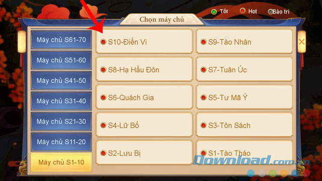 Chọn Server