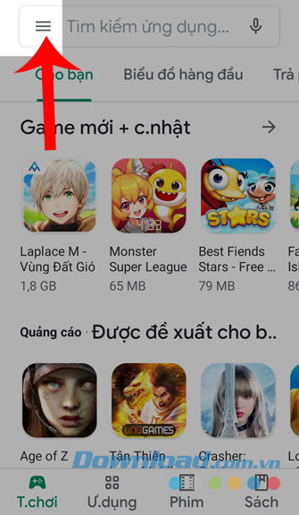 Nhấn vào biểu tượng ba dấu gạch ngang