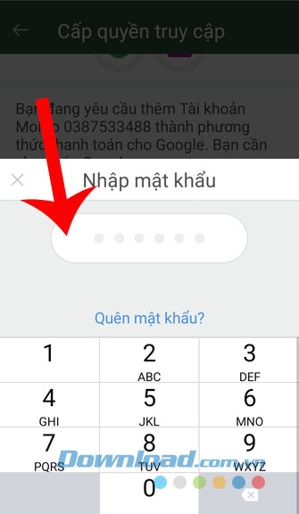 Nhập mật khẩu tài khoản MOMO
